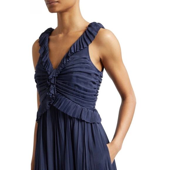 Cinq a Sept Womens Calloway Ruffled Midi Dress 4 Navy - NWT $595 - Picture 3 of 10